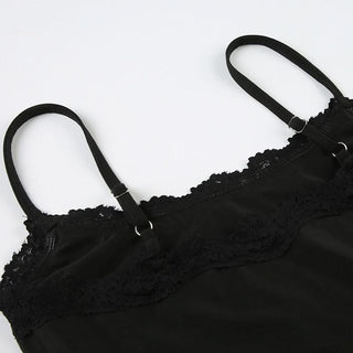 Square neck lace hem backless cami midi dress