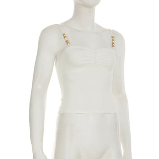 Ruched beaded backless solid cami top