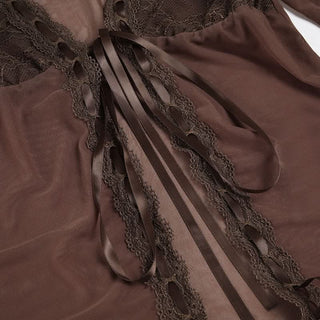 Long sleeve v neck mesh ruffle ribbon top