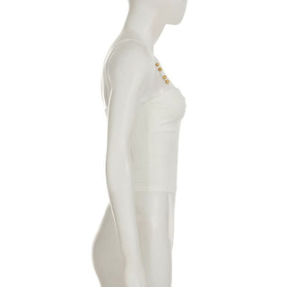 Ruched beaded backless solid cami top