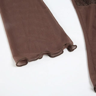 Long sleeve v neck mesh ruffle ribbon top