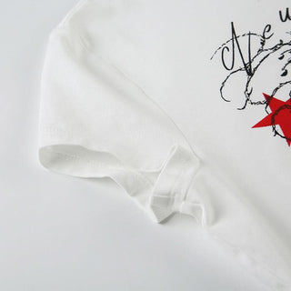 Crewneck short sleeve rose print contrast top