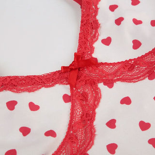 Lace hem v neck bowknot heart print cami pant set