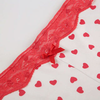 Lace hem v neck bowknot heart print cami pant set