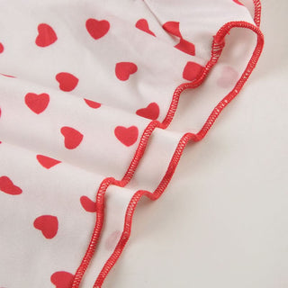 Lace hem v neck bowknot heart print cami pant set