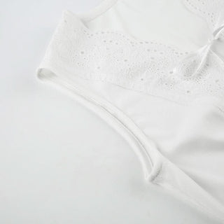 Self tie hollow out v neck ribbed solid cut out top