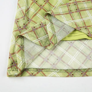 Bowknot plaid mesh contrast midi skirt