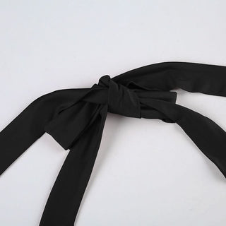 Halter self tie lace hem backless solid top