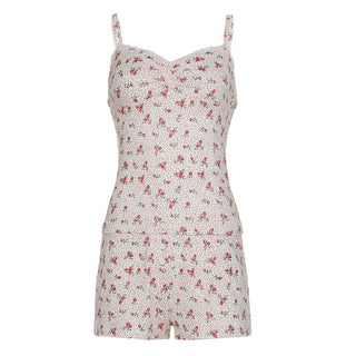 Ruched v neck flower print low rise cami pant set