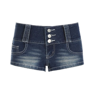 Button zip-up pocket low rise denim shorts