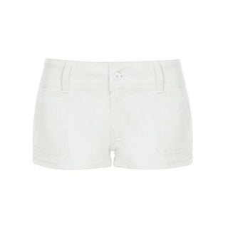 Button zip-up pocket low rise denim shorts