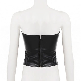 Hollow out zip-up PU leather tube cut out top