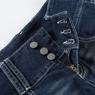 Button zip-up pocket low rise denim shorts