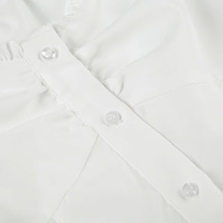 Ruffle button striped puff sleeve ruched top