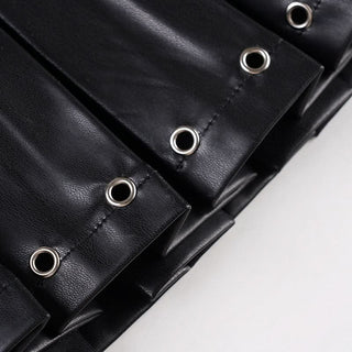 Pleated PU leather A line belt mini skirt