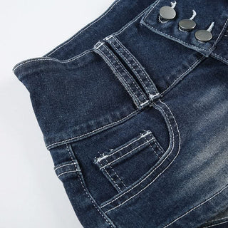 Button zip-up pocket low rise denim shorts