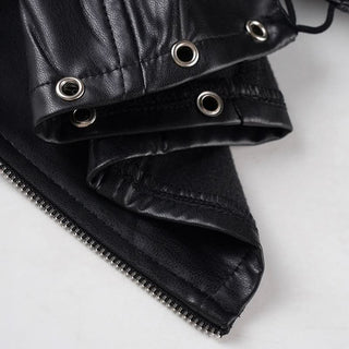 Zip-up hollow out PU leather corset tube cut out top