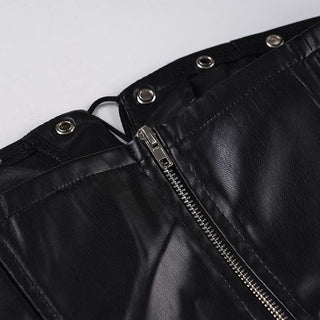 Zip-up hollow out PU leather corset tube cut out top