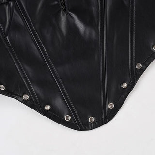 Zip-up hollow out PU leather corset tube cut out top