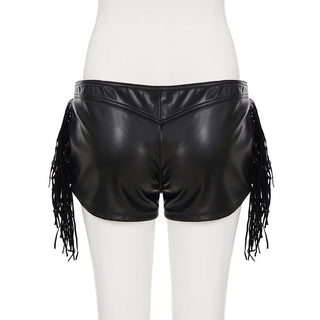 PU leather zip-up tassels pocket short pant