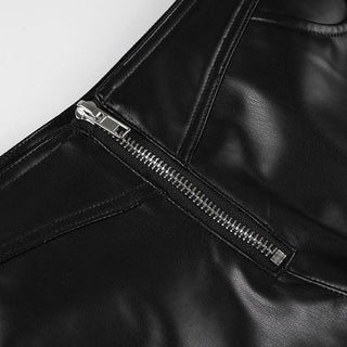 PU leather zip-up tassels pocket short pant