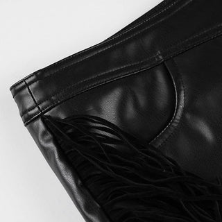 PU leather zip-up tassels pocket short pant