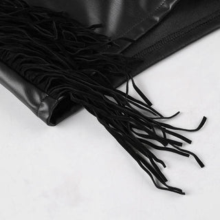 PU leather zip-up tassels pocket short pant