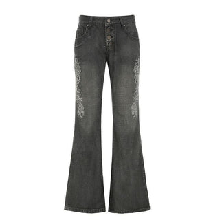 Button pocket abstract low rise wide leg jeans