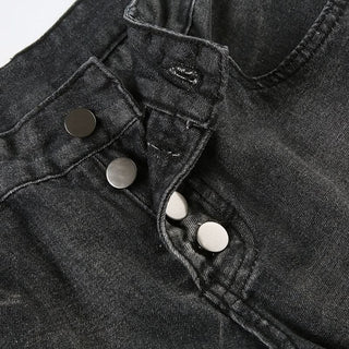 Button pocket abstract low rise wide leg jeans