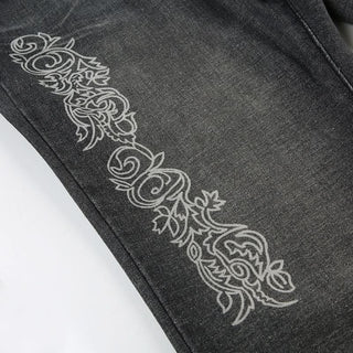 Button pocket abstract low rise wide leg jeans