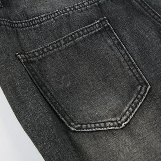 Button pocket abstract low rise wide leg jeans