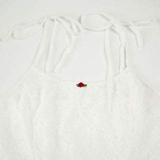 Lace u neck self tie flower applique cami mini dress