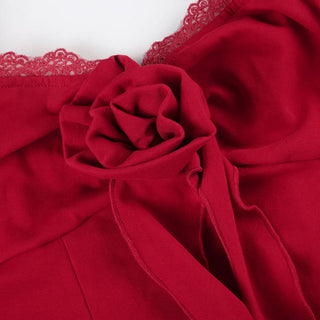 Ruffle v neck lace hem flower applique top