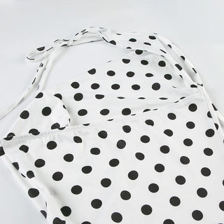 Polka dot halter slit flower applique maxi dress