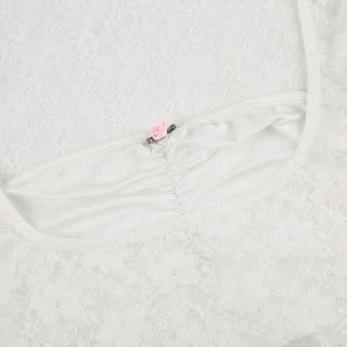 Short sleeve lace ruched square neck top