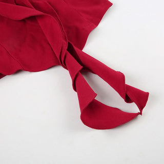 Ruffle v neck lace hem flower applique top