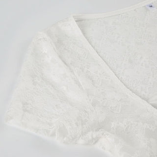 Short sleeve lace ruched square neck top