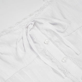 Lace hem self tie button u neck tank top