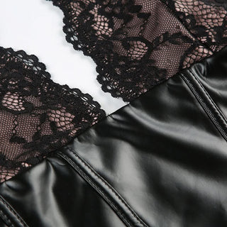 Halter lace PU leather corset v neck top