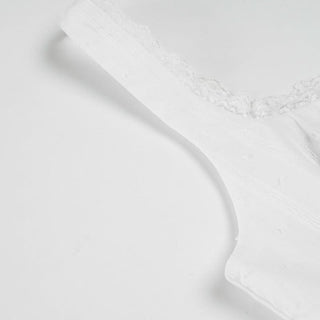 Lace hem self tie button u neck tank top