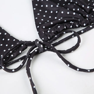 Ruffle self tie halter v neck polka dot pant set