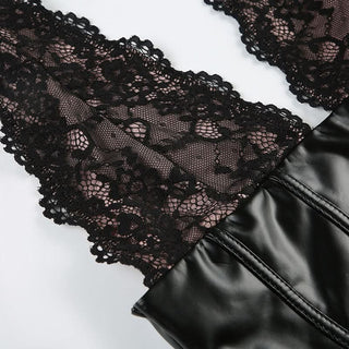 Halter lace PU leather corset v neck top