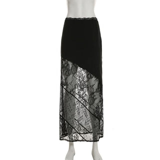 Lace patchwork irregular solid mini skirt