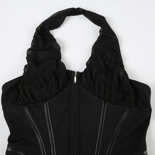 Halter zip-up mesh corset backless top