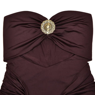 Hollow out ruched slit solid tube cut out maxi dress