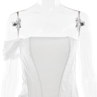 Ruched irregular satin backless tube mini dress