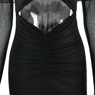 Long sleeve hollow out ruched mesh cut out maxi dress