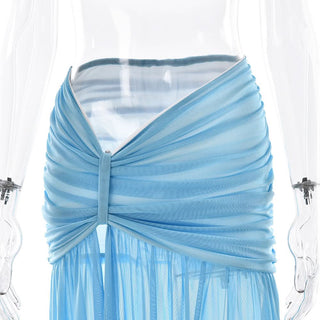 One shoulder ruched slit mesh maxi skirt set