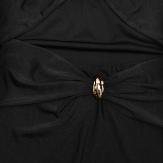 Halter metal chain hollow out ruched cut out midi dress