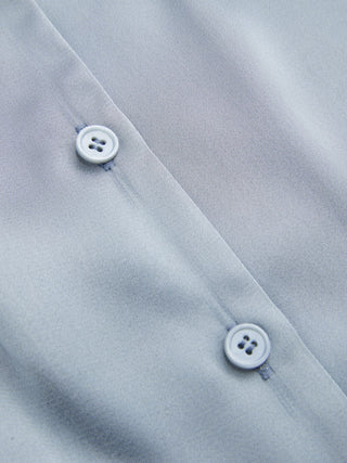 Satin Collar Long Sleeve Curved Hem Cinched Waist Shirt